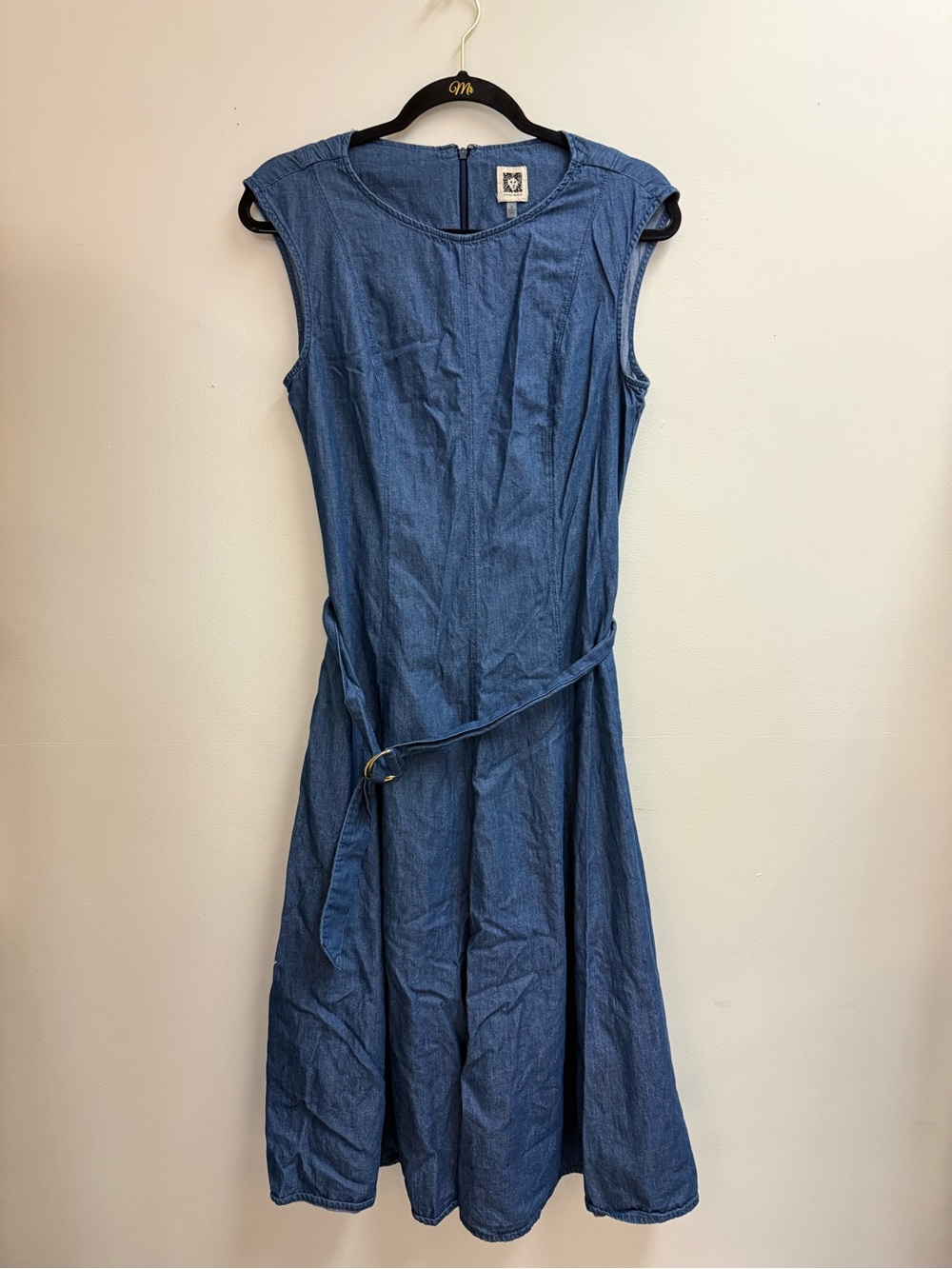 Anne Klein Blue Denim A-Line Sleeveless Belted Dress